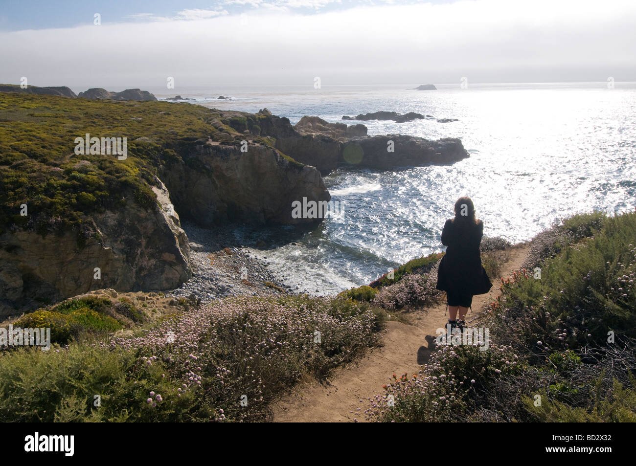 La donna che si affaccia sul mare Big Sur Costa della California Foto Stock