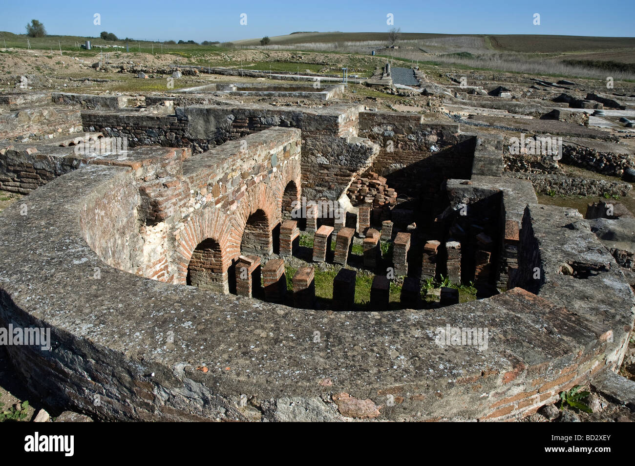 Le rovine della villa romana di Pisoes vicino a Beja Alentejo Portogallo Foto Stock