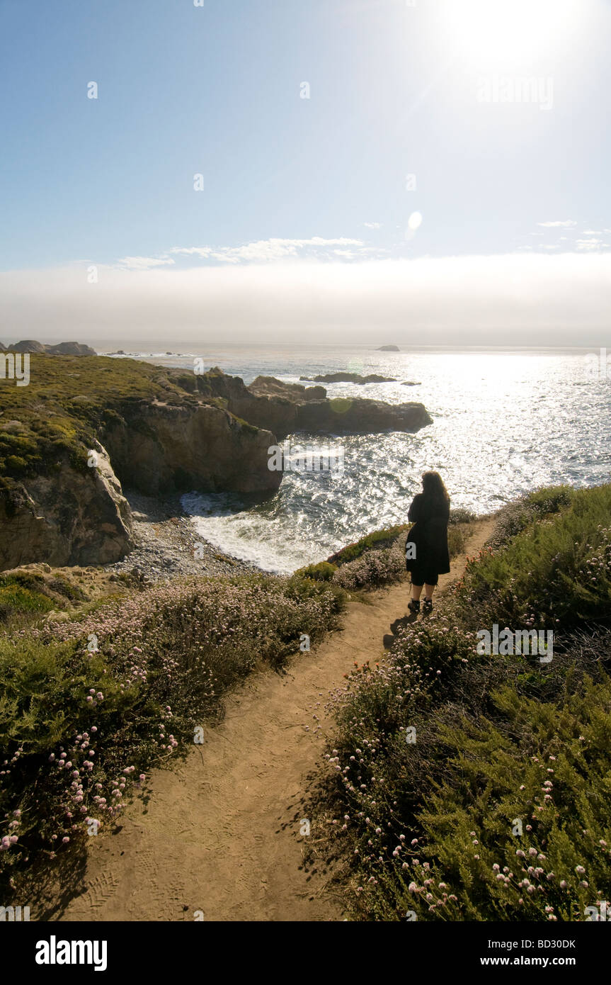 La donna che si affaccia sul mare Big Sur Costa della California Foto Stock