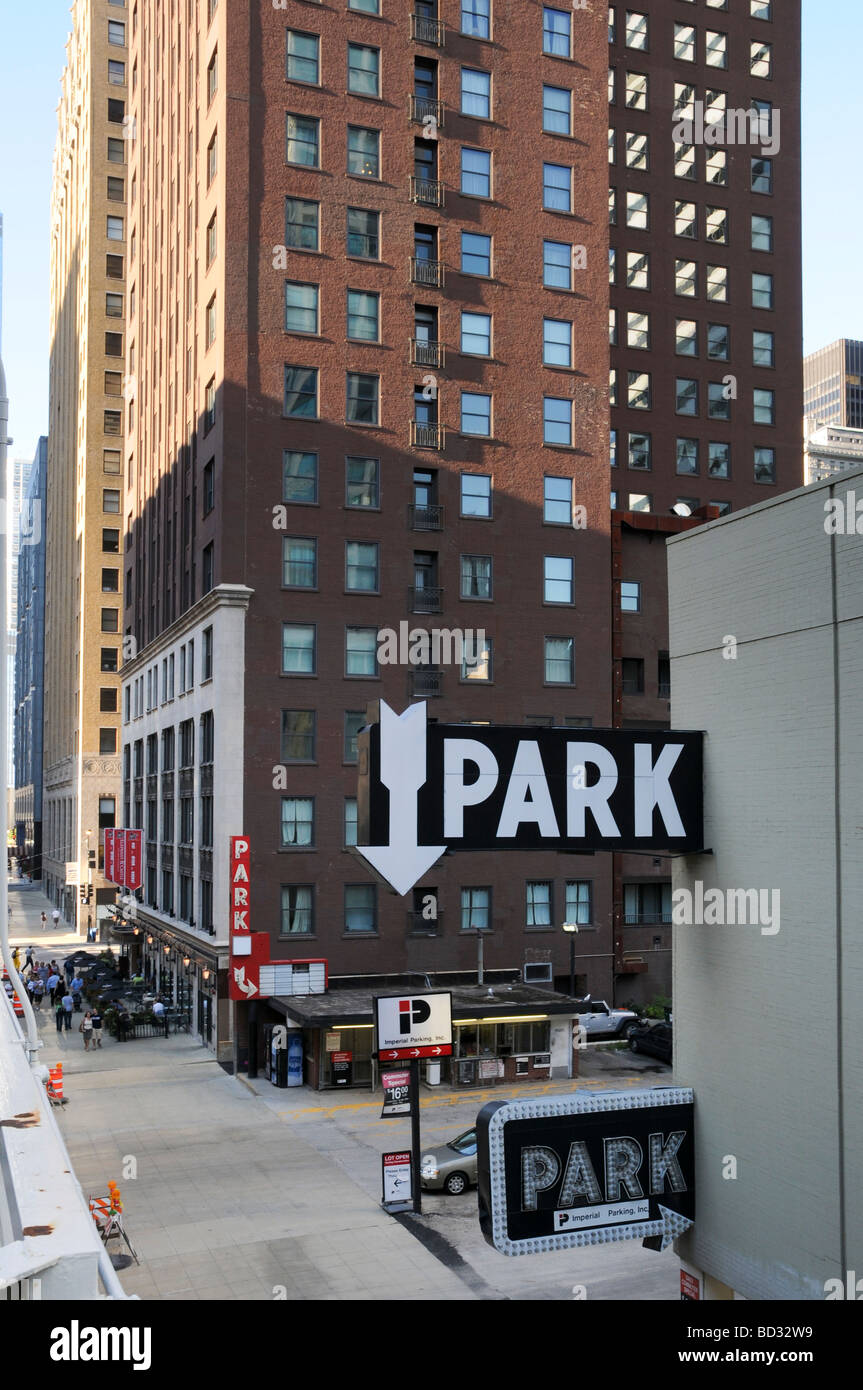 Segno del parco il Loop Chicago Illinois USA Foto Stock