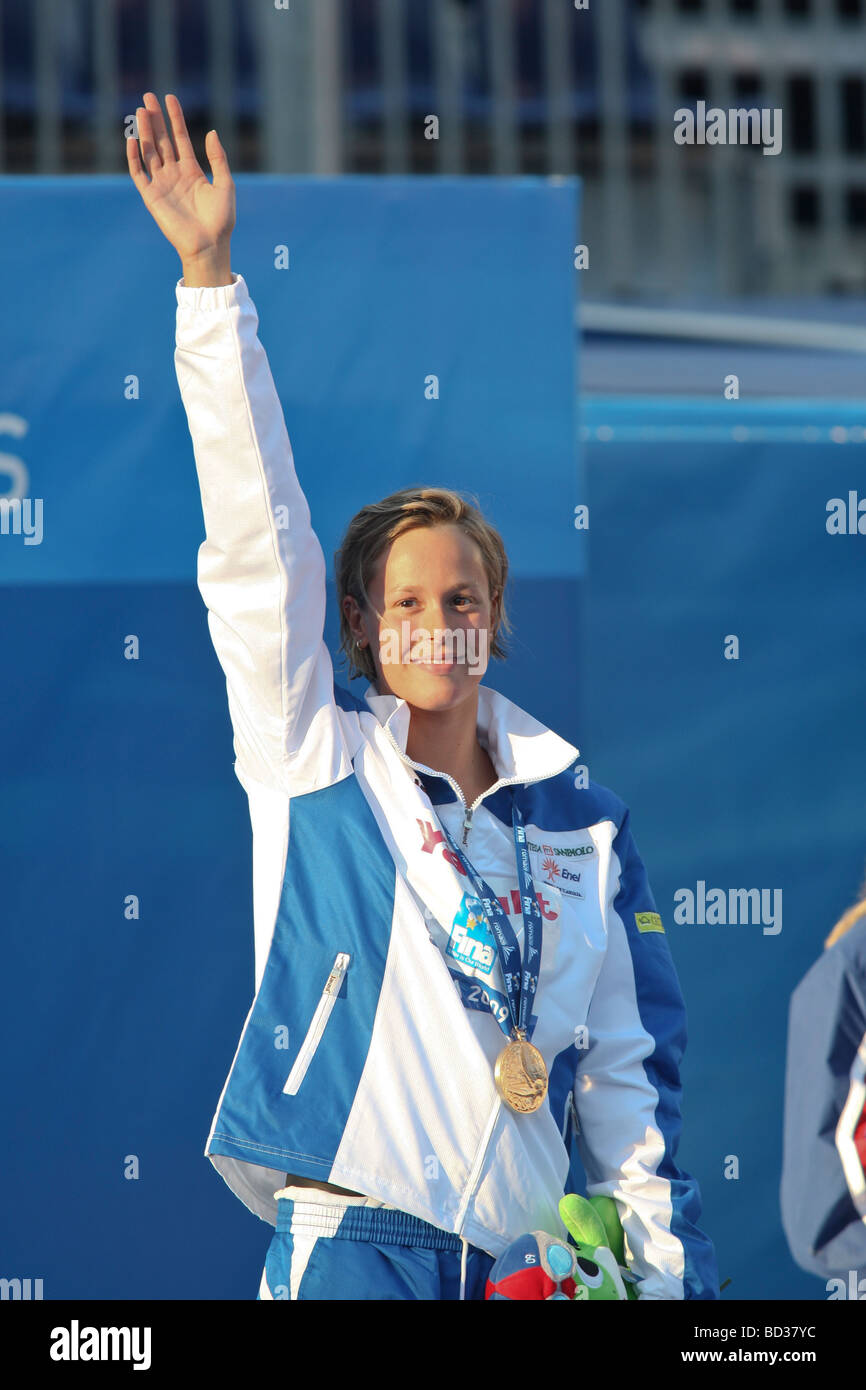 Federica Pellegrini ITA vincitore donne s 200 m libero nel mondo un tempo record a FINA Campionati Mondiali di Nuoto Roma Italia Foto Stock