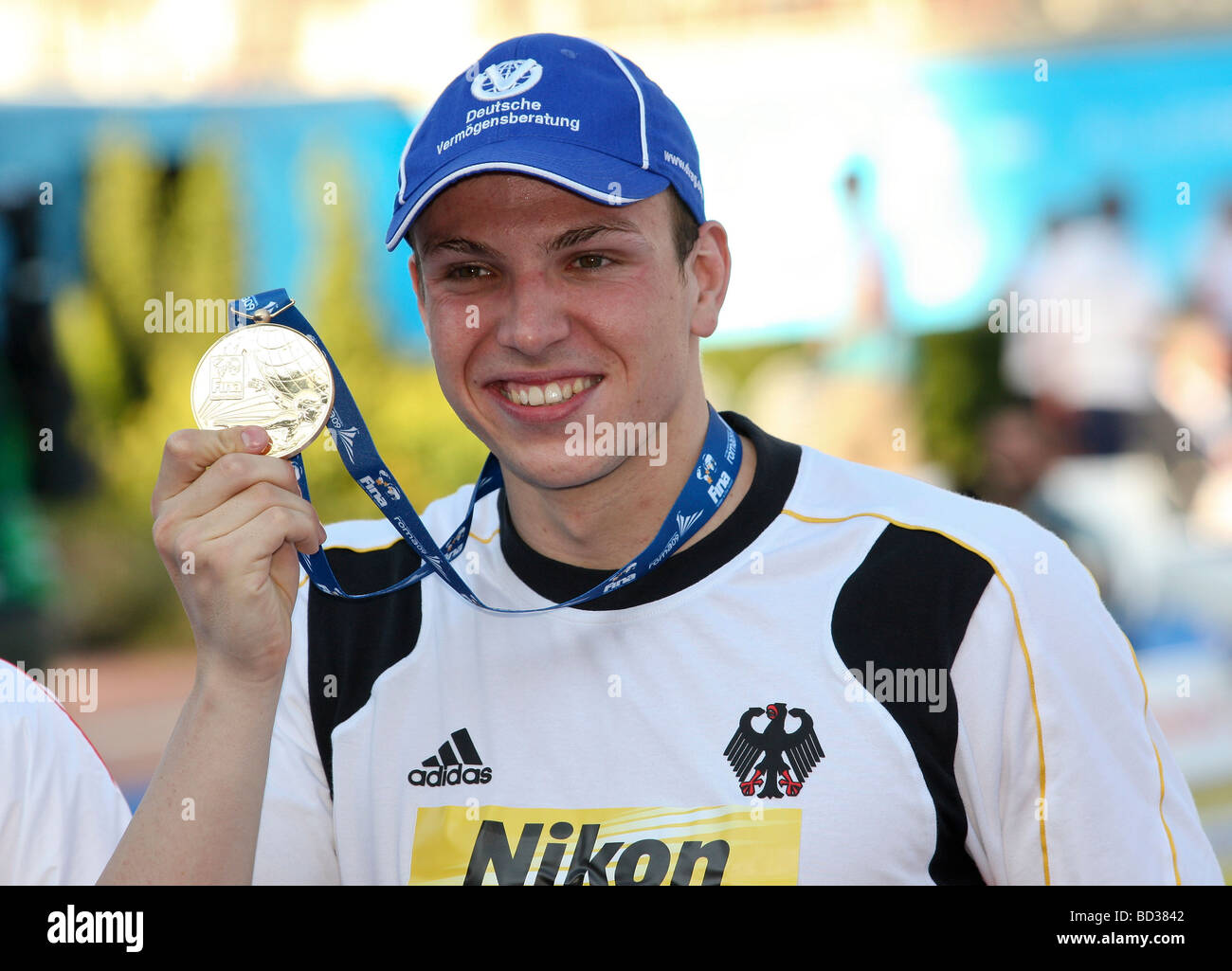 Paul Biedermann GER vincitore degli uomini s 400 m libero e un nuovo record del mondo alla fina Campionati Mondiali di Nuoto Roma Italia Foto Stock