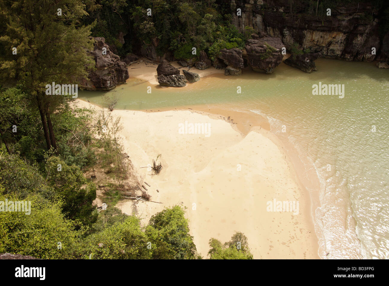 La spiaggia e la baia a Telok Pandan Besar nel Bako National Park vicino a Kuching Sarawak Borneo Malaysia Southeast Asia Foto Stock
