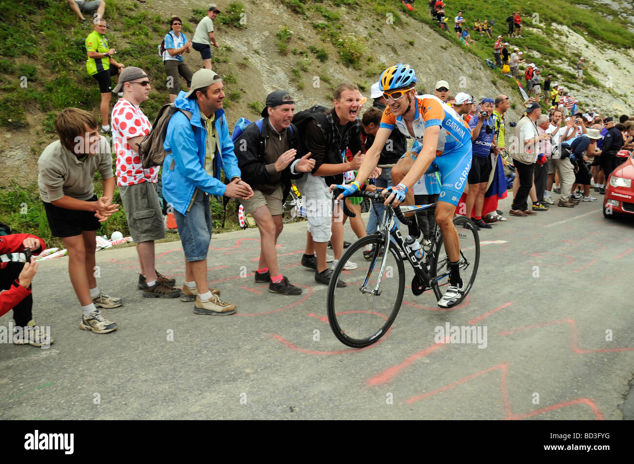 Bradley Wiggins: Tour de France 2009, avvicinandosi alla vetta del Col de la Colombiere. Foto Stock