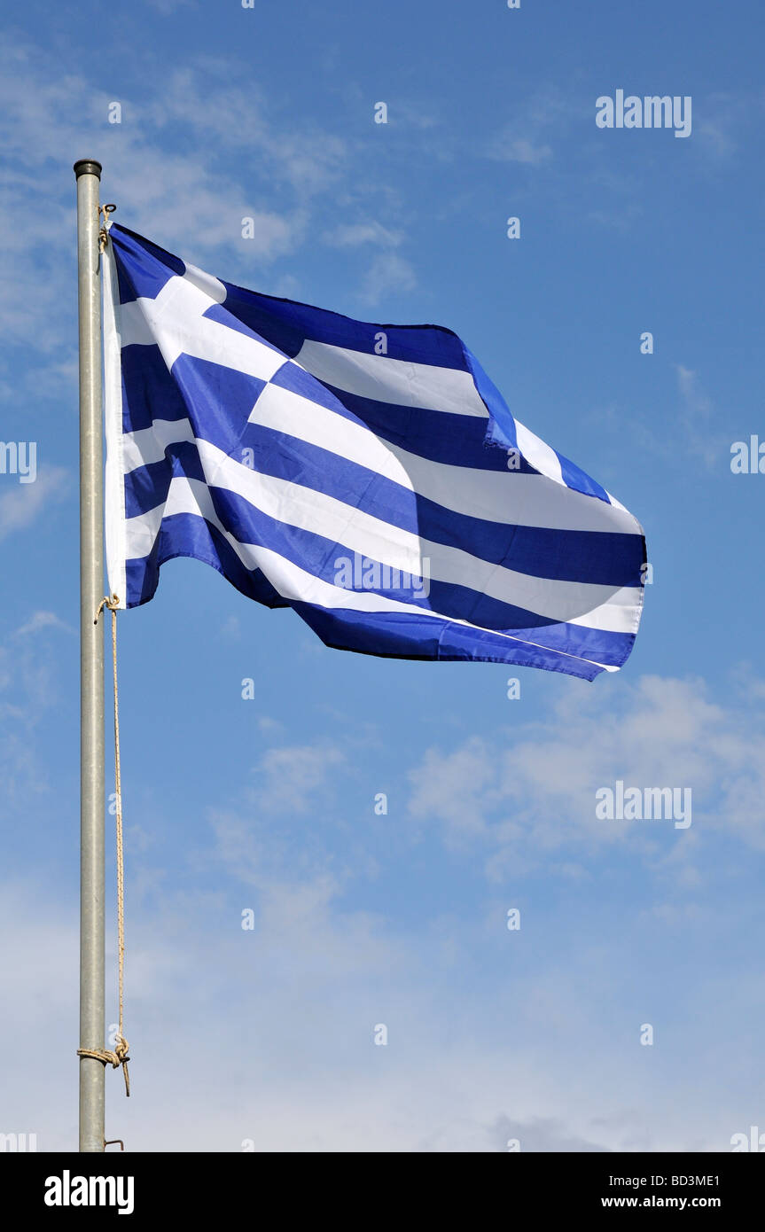 Blu e bianco bandiera dalla Grecia nel vento Foto Stock