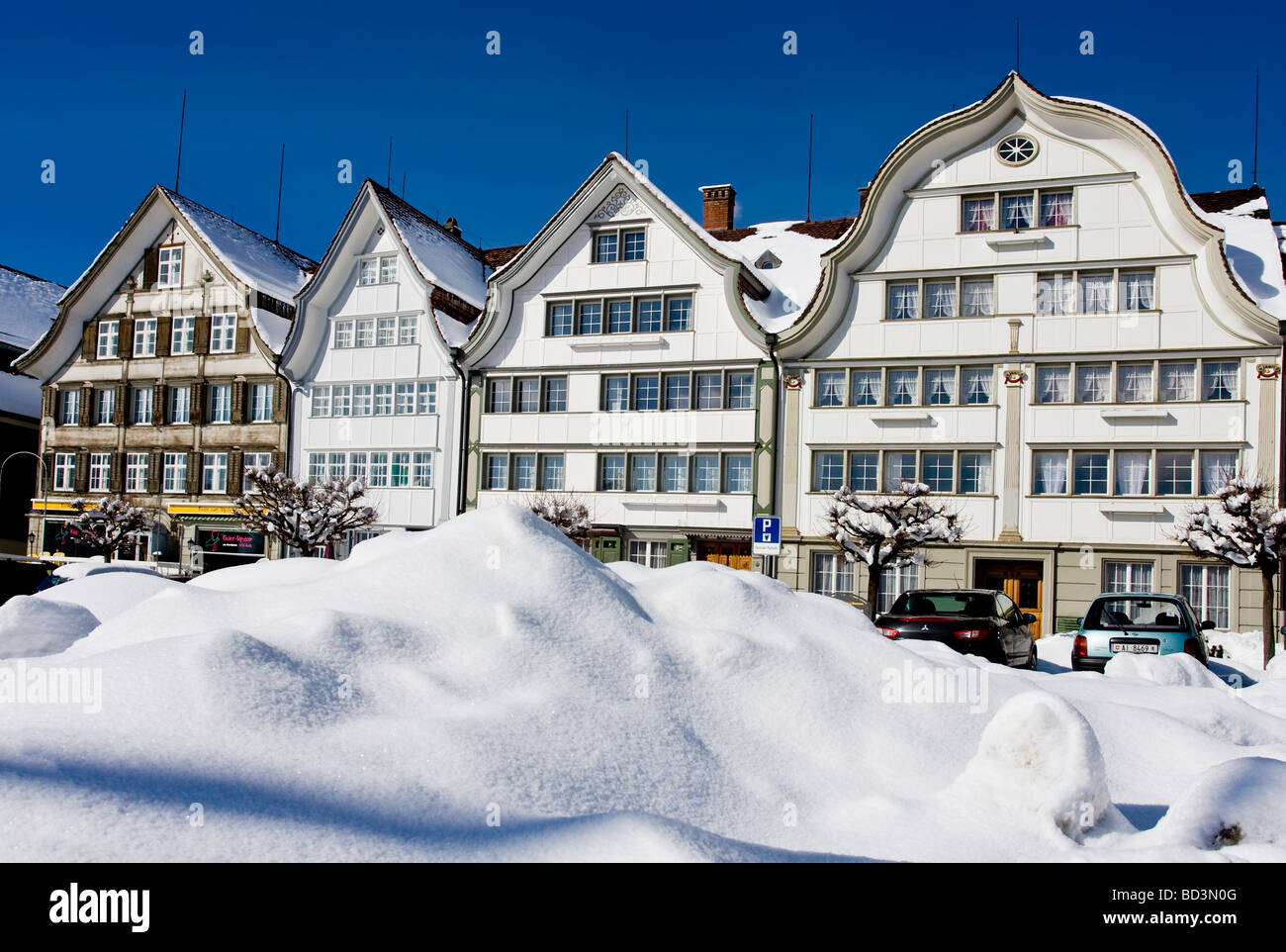Vista invernale di Gais Appenzello Esterno village, Svizzera Foto Stock