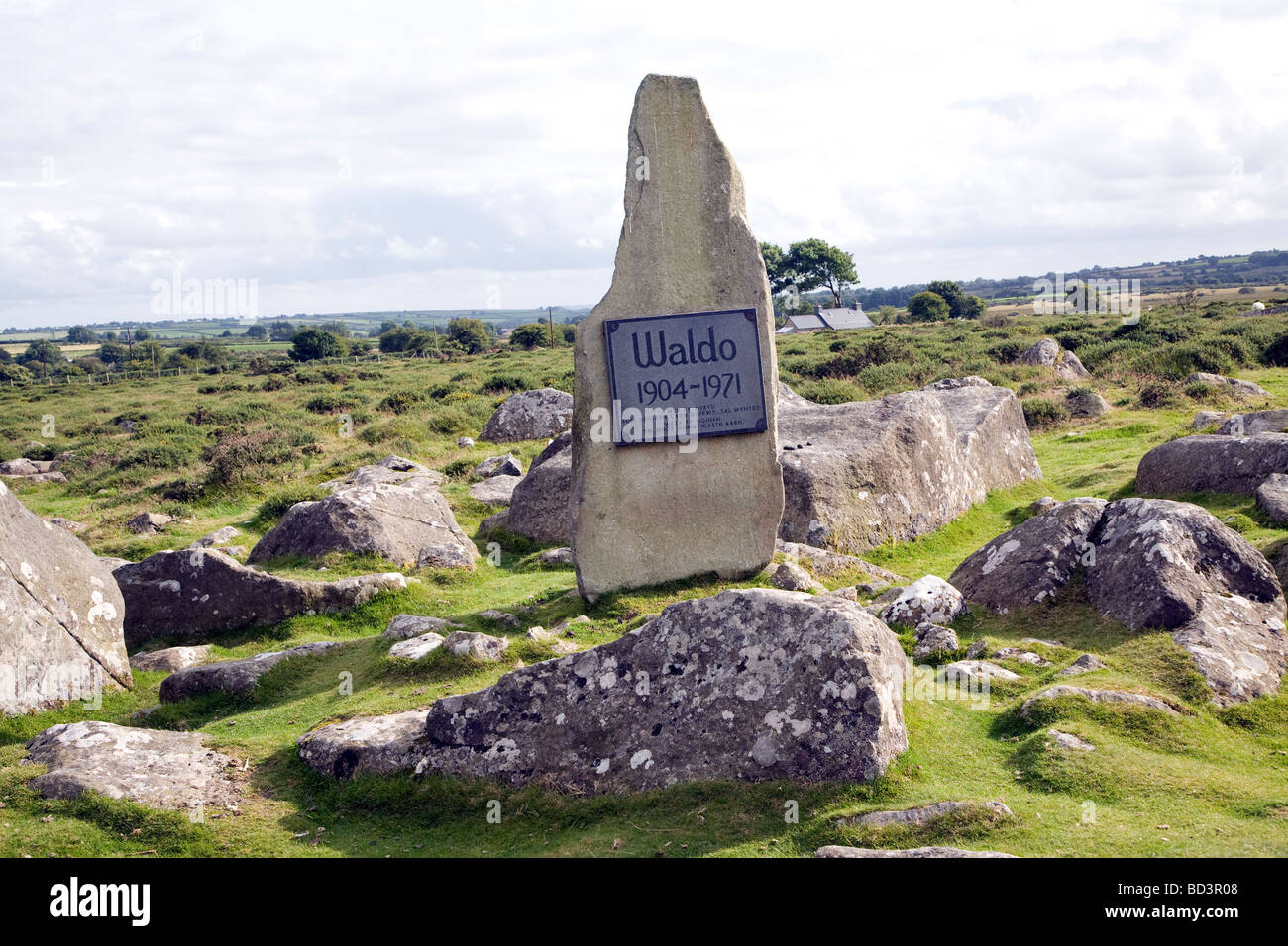 Carreg Waldo lapide commemorativa del poeta gallese Waldo Williams, Mynachlog DDU, Preseli Hills, Pembrokeshire, Galles, REGNO UNITO Foto Stock