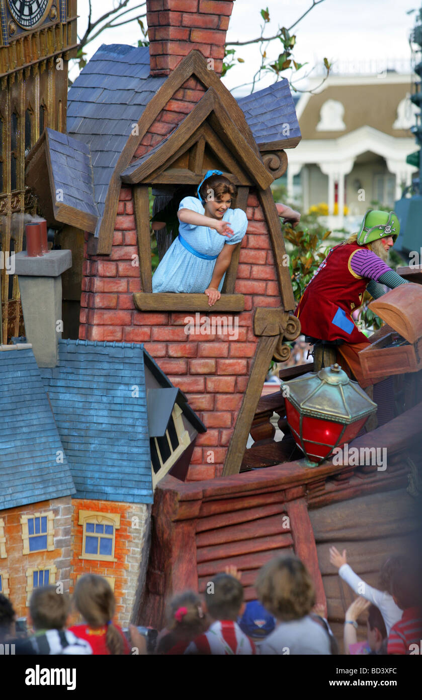Peter Pan personaggi in mostra durante la Disney Once upon a Dream parade, Disneyland Parigi, Francia Foto Stock