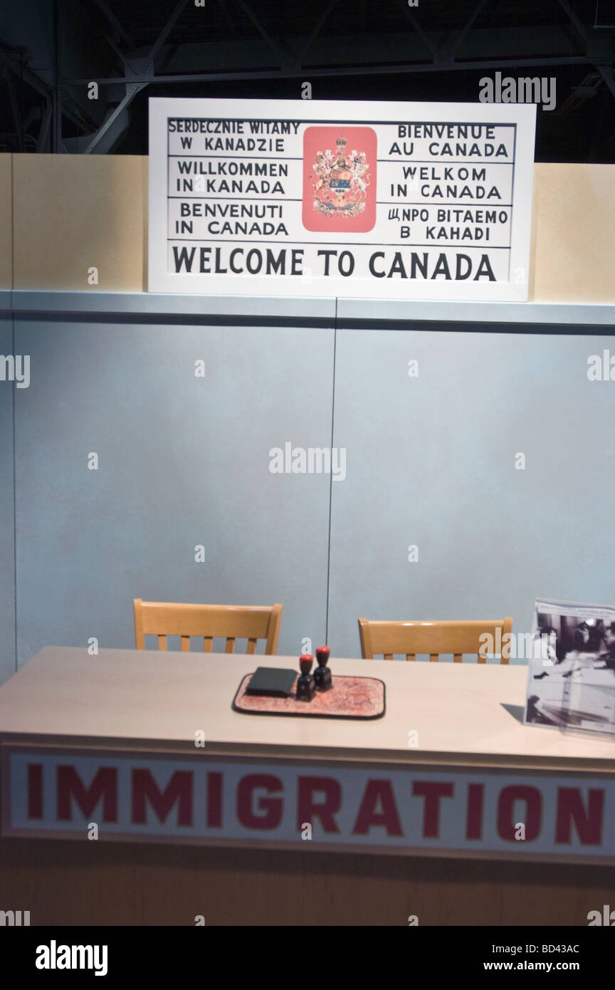 Canada immigrazione desk Benvenuto a Canada, Pier 21 museum, Halifax, Nova Scotia, Canada Foto Stock