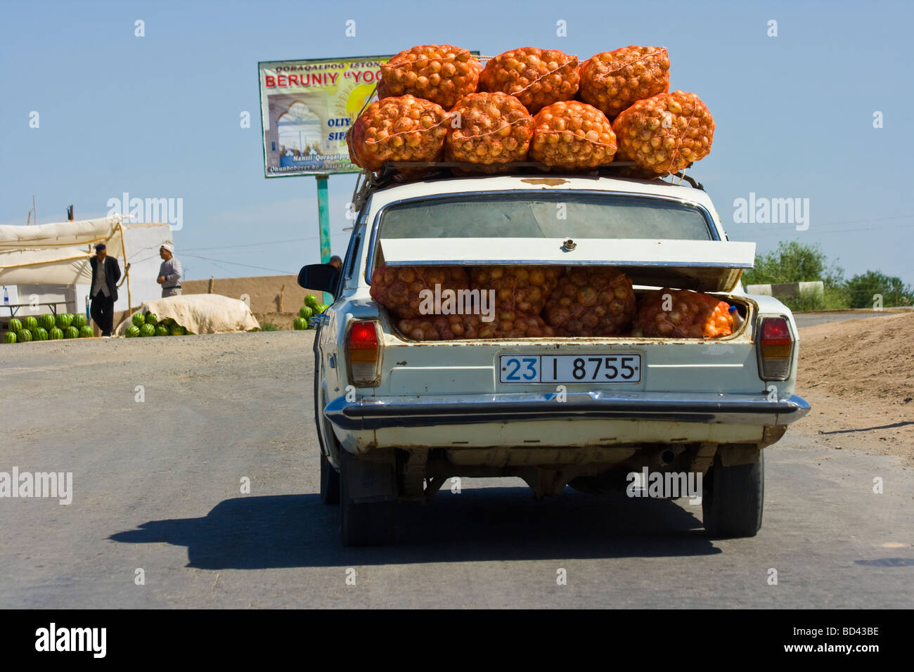 Auto carica con cipolle vicino a Bukhara Uzbekistan Foto Stock