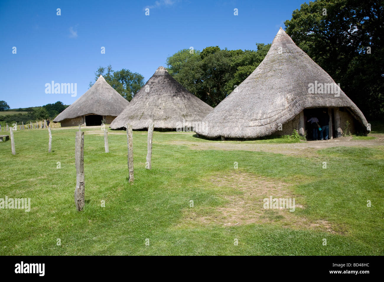 Castell Henllys Iron Age celtic case di villaggio Pembrokeshire Wales Foto Stock