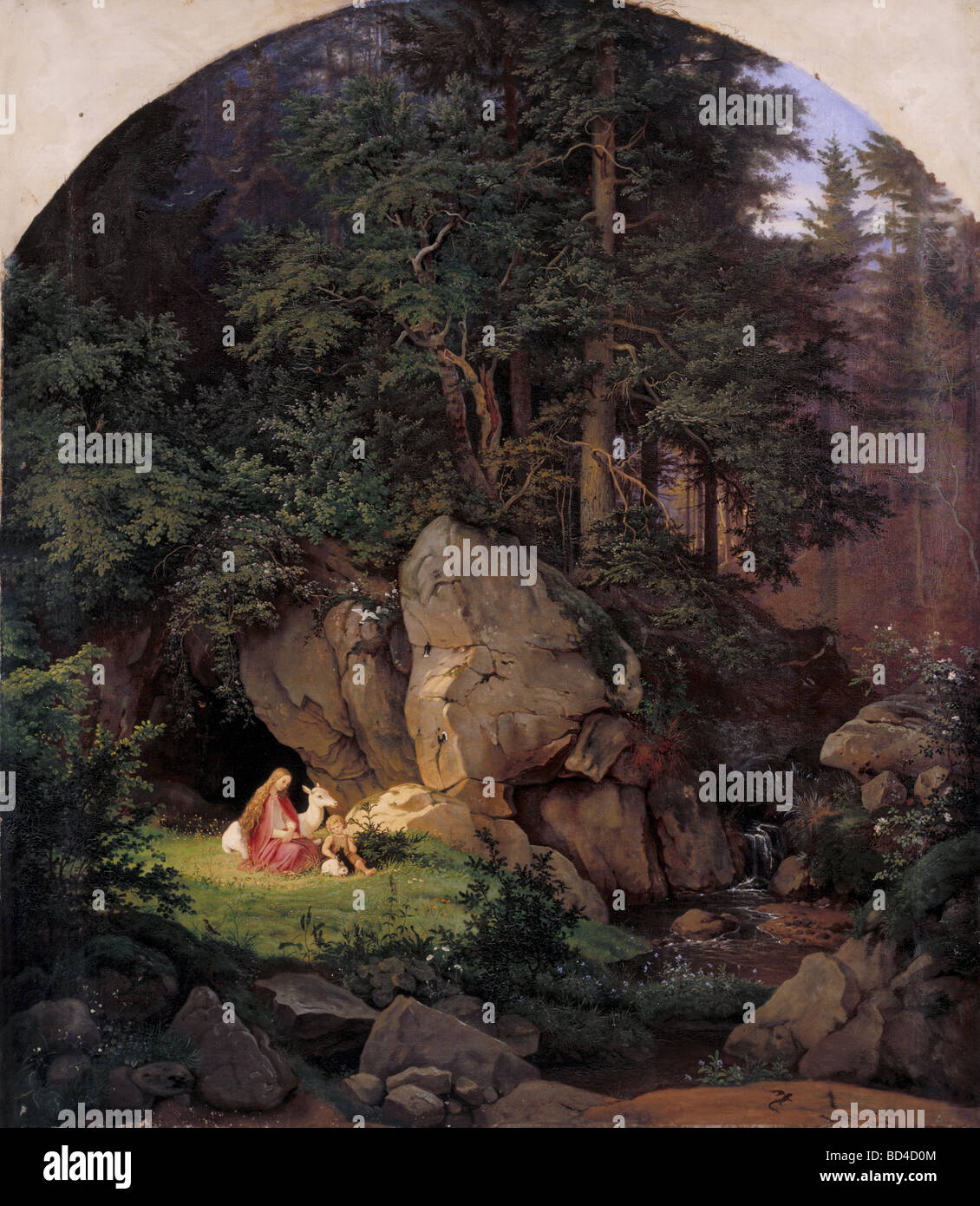 Belle arti, Richter, Adrian Ludwig (1803 - 1884), pittura, 'Genoveva nella foresta Seclusion' ('Genoveva in der Waldeinsamke Foto Stock