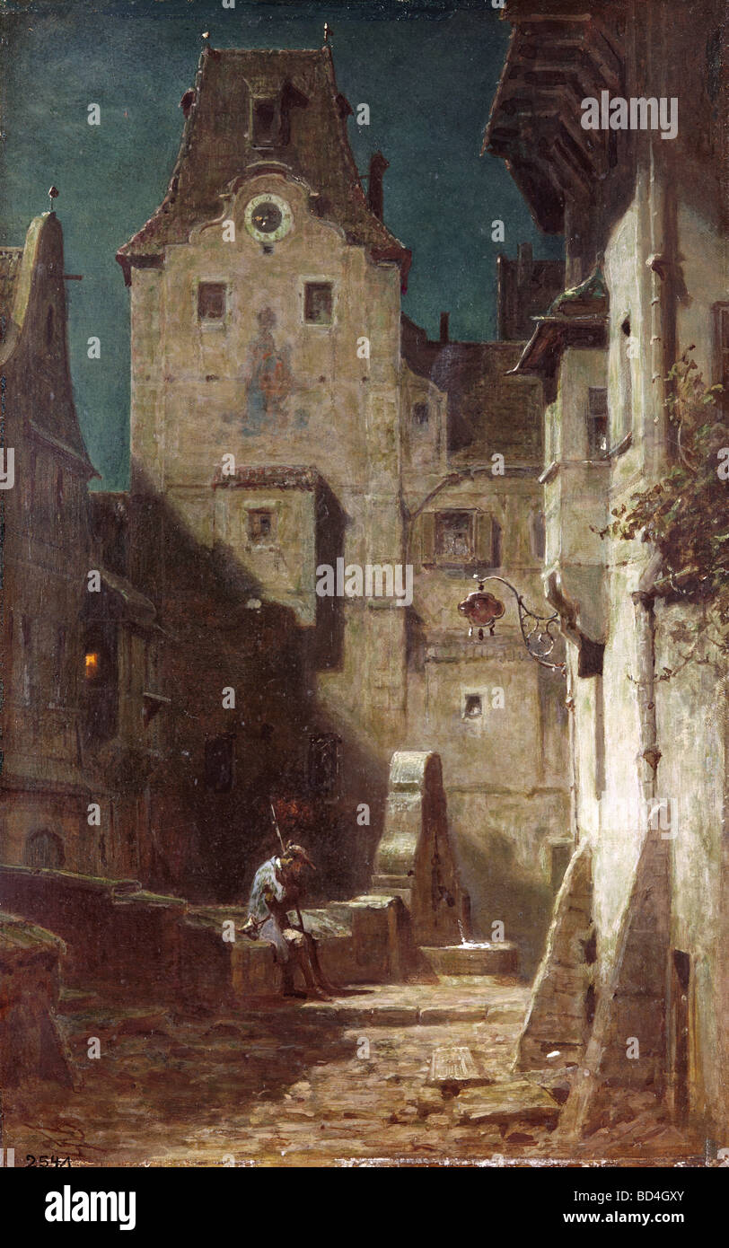 Belle arti, Spitzweg, Carl (1808 - 1885), pittura, "Sleeping guardiano notturno', 1875, museo di Heidelberg, Germania, Karl, Bie Foto Stock