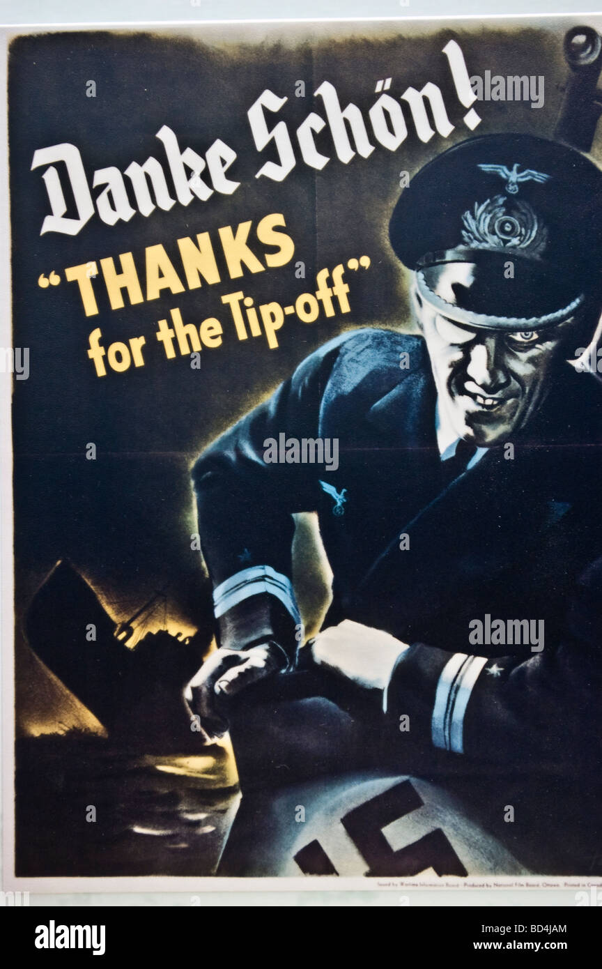 Poster della seconda guerra mondiale: Danke Schon, grazie per la dritta con l'ufficiale tedesco nazista Kriegsmarine U-Boot e la svastica. Avvertenza contro le chiacchiere allentate. Foto Stock