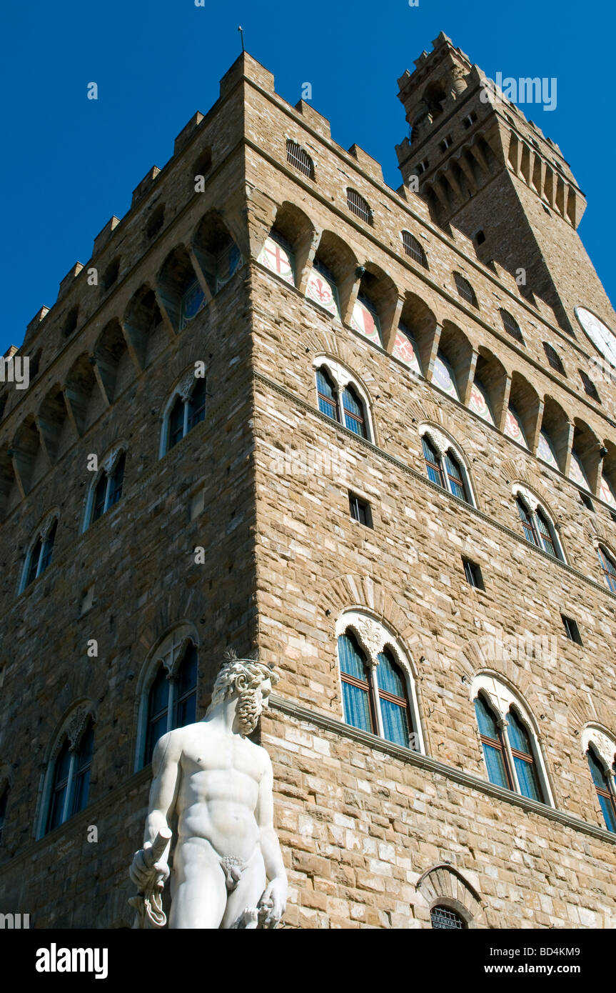 Palazzo vecchio statua di Nettuno Piazza Signoria firenze toscana italia sito patrimonio mondiale dell'unesco Foto Stock