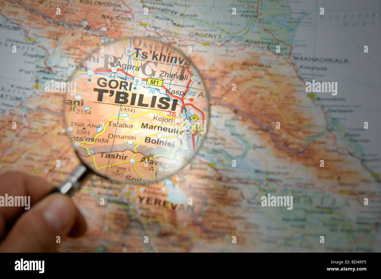Uno sguardo alla città di Tbilisi sulla mappa Foto Stock
