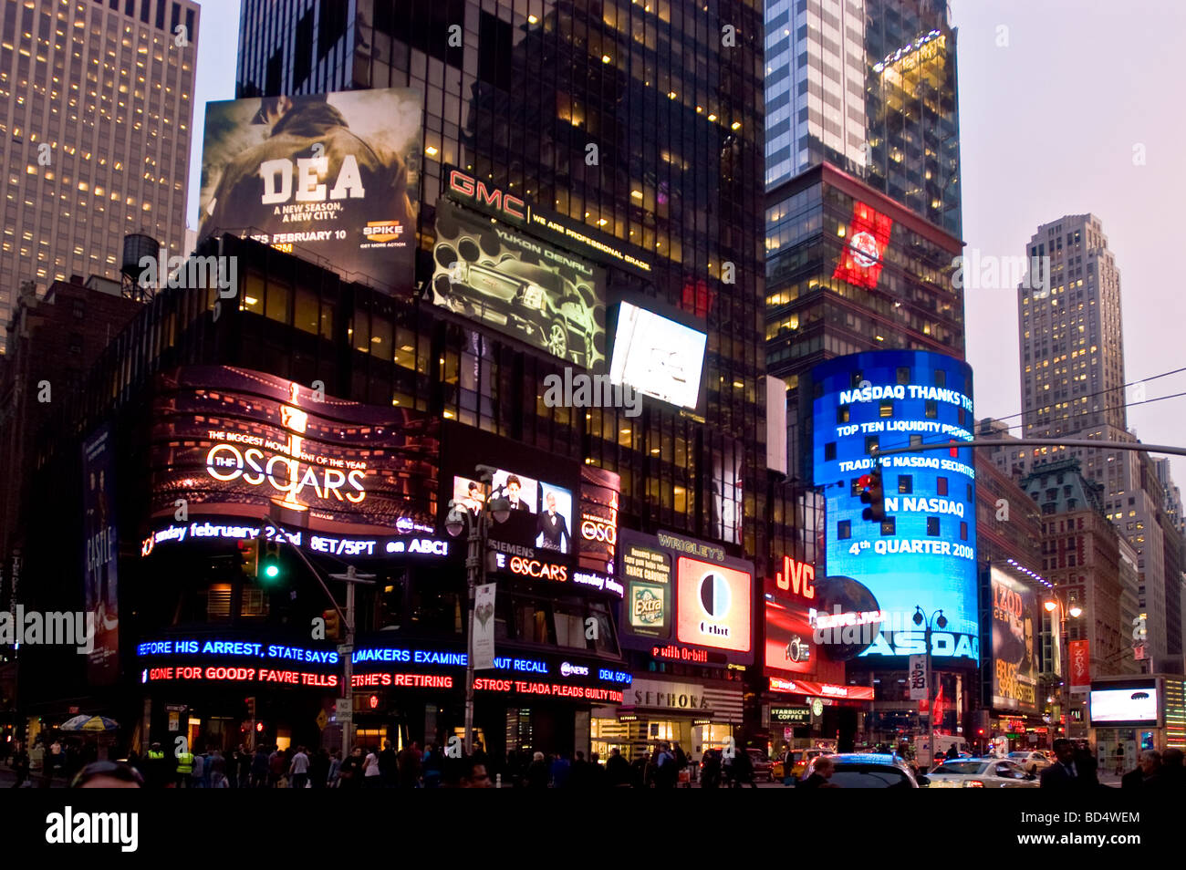 ABC Good Morning America edificio, NASDAQ, Times Square, New York, Manhattan STATI UNITI D'AMERICA Foto Stock