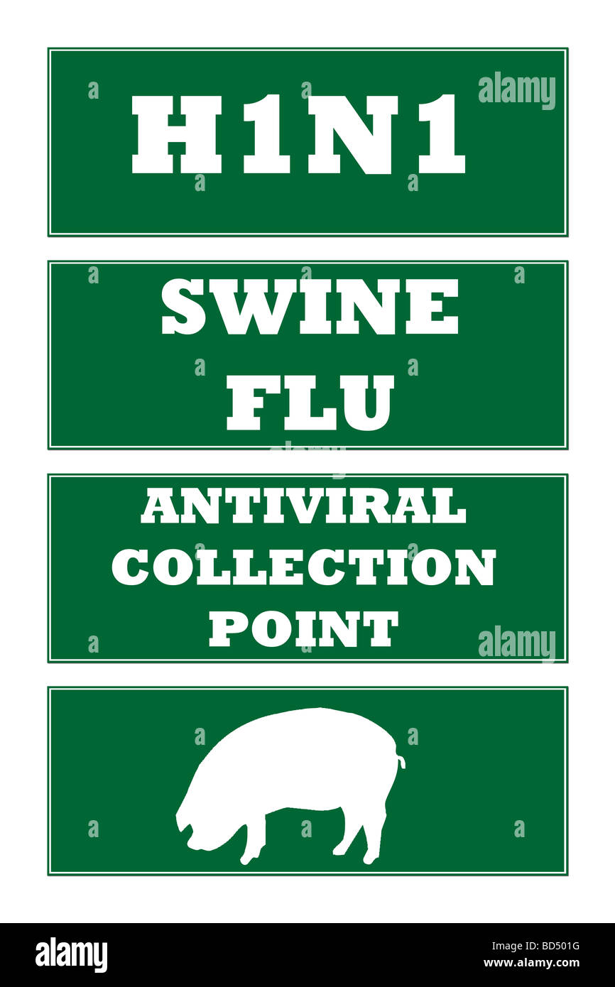 Set di quattro casi di influenza suina virus H1N1 della segnaletica stradale isolato su sfondo bianco Foto Stock