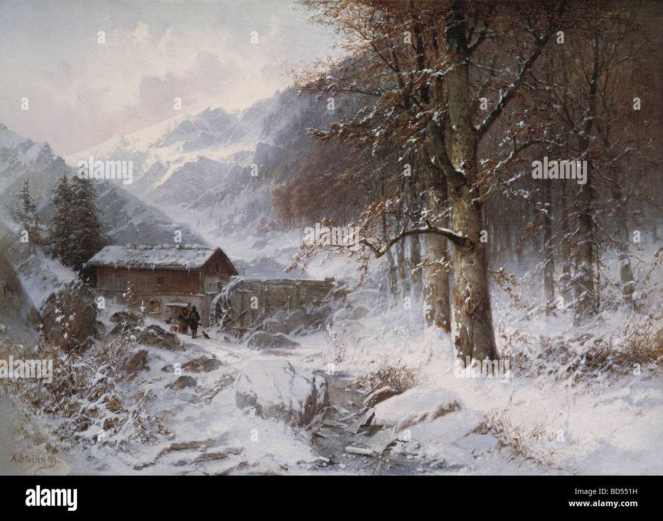 Belle arti, Steinach, Anton Victor Alexander (1819 - 1891), la pittura "uehle im Gebirge" (Mill in montagna), Heseler Gall Foto Stock