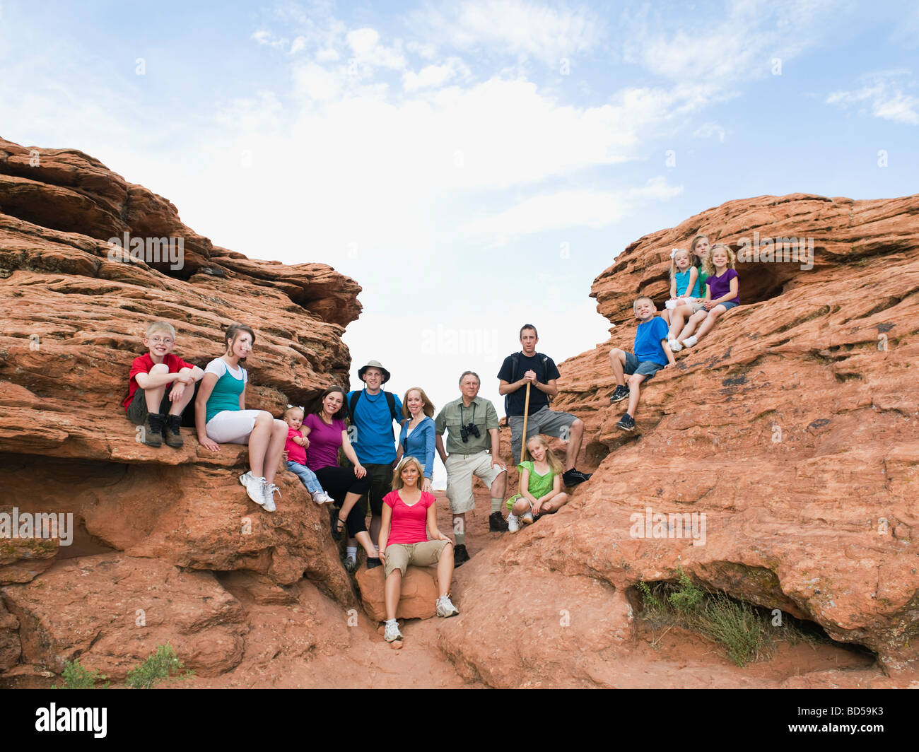 Una grande famiglia in vacanza al Red Rock Foto Stock