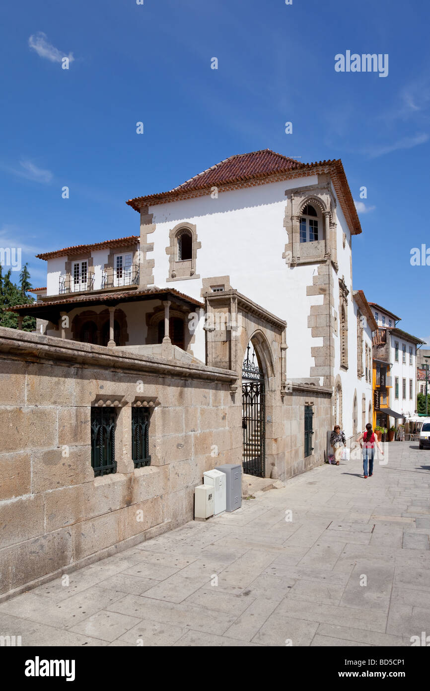 Coimbras House (Casa dos Coimbras) nella città di Braga, Portogallo. Un stile manuelino (casa gotica Portoghese). Foto Stock