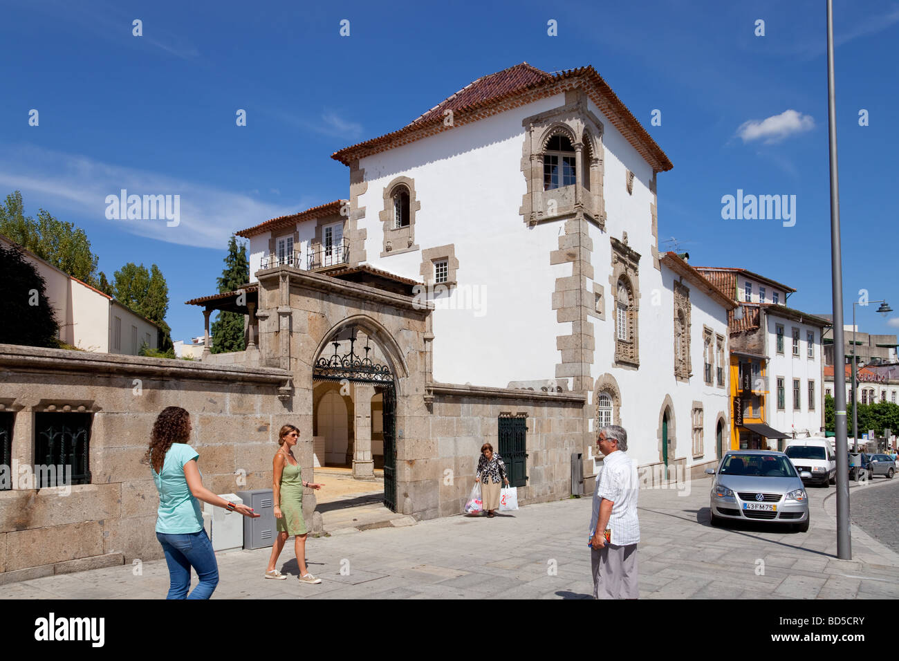 Coimbras House (Casa dos Coimbras) nella città di Braga, Portogallo. Un stile manuelino (casa gotica Portoghese). Foto Stock