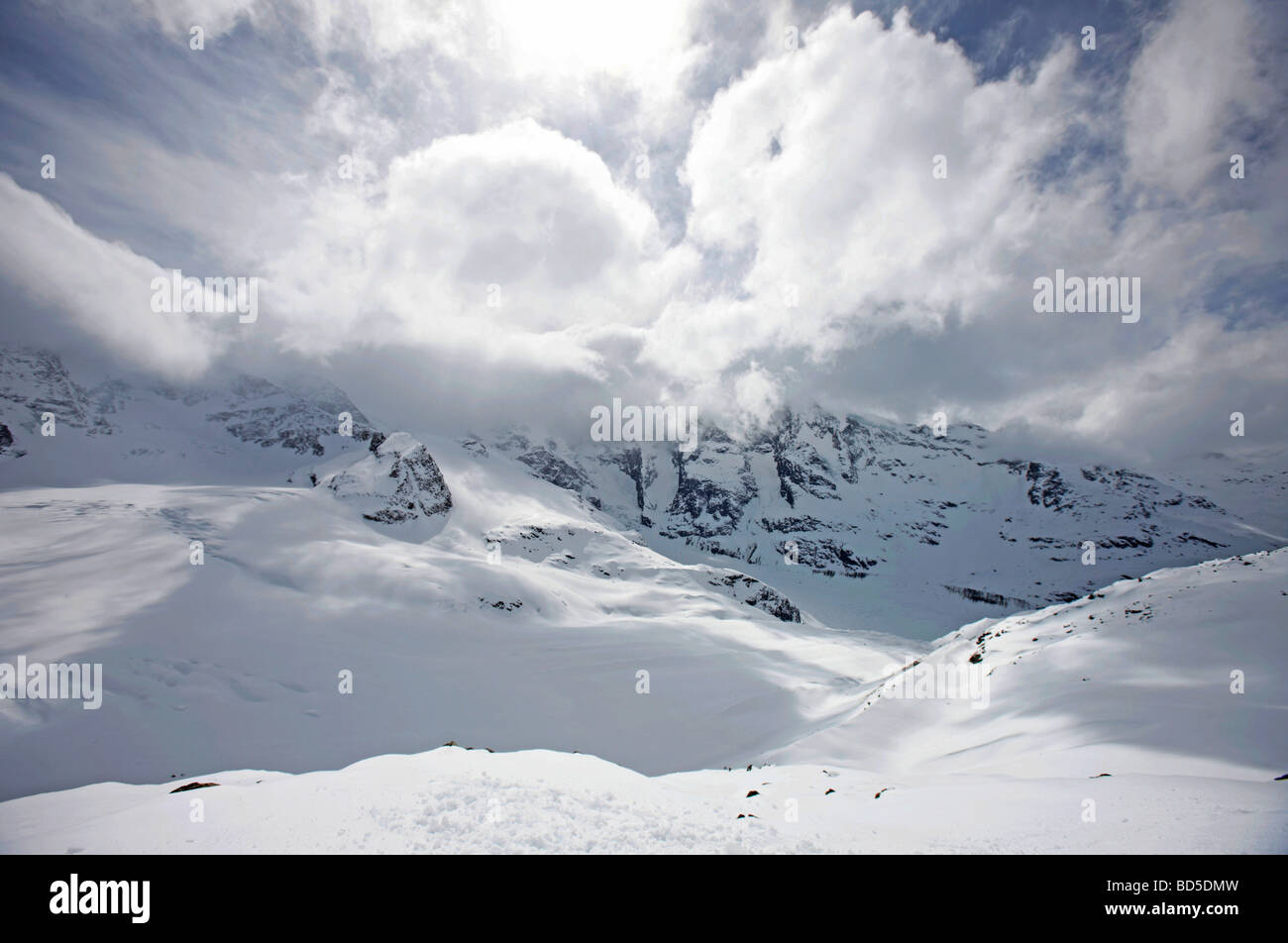 Snowscape, panorama di montagna, San Moritz, Grigioni, Svizzera, Europa Foto Stock