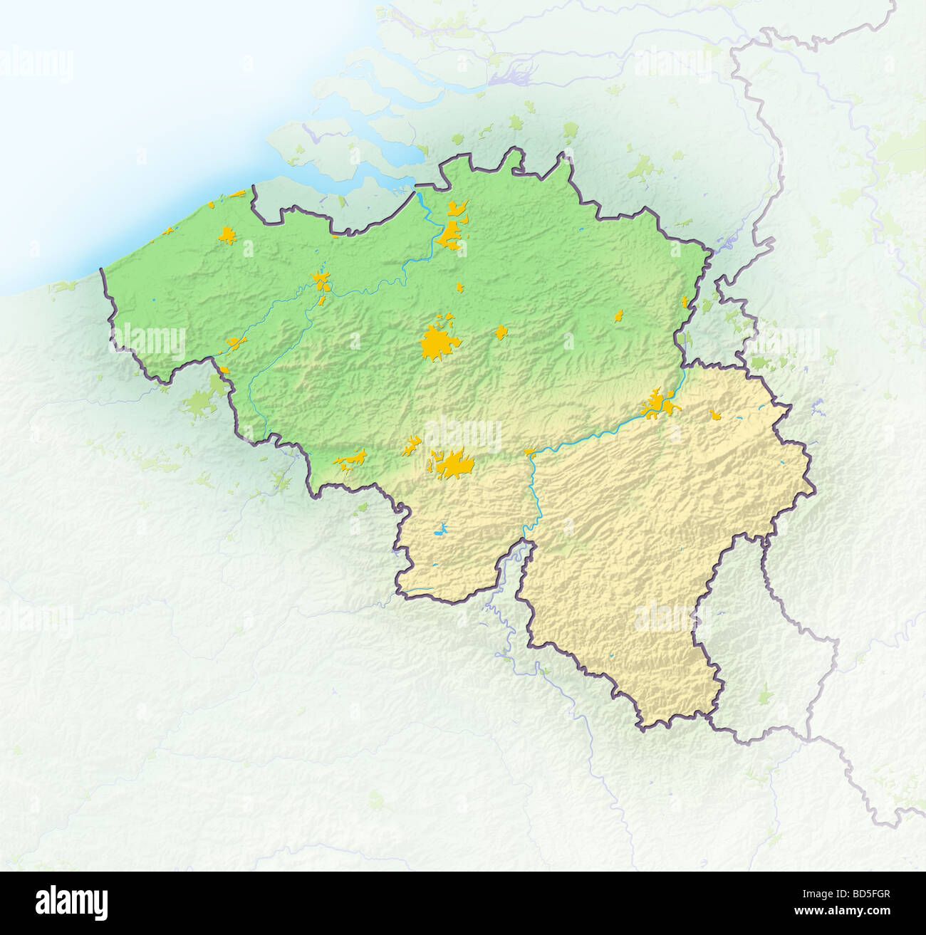 Belgio, Rilievo ombreggiato mappa. Foto Stock