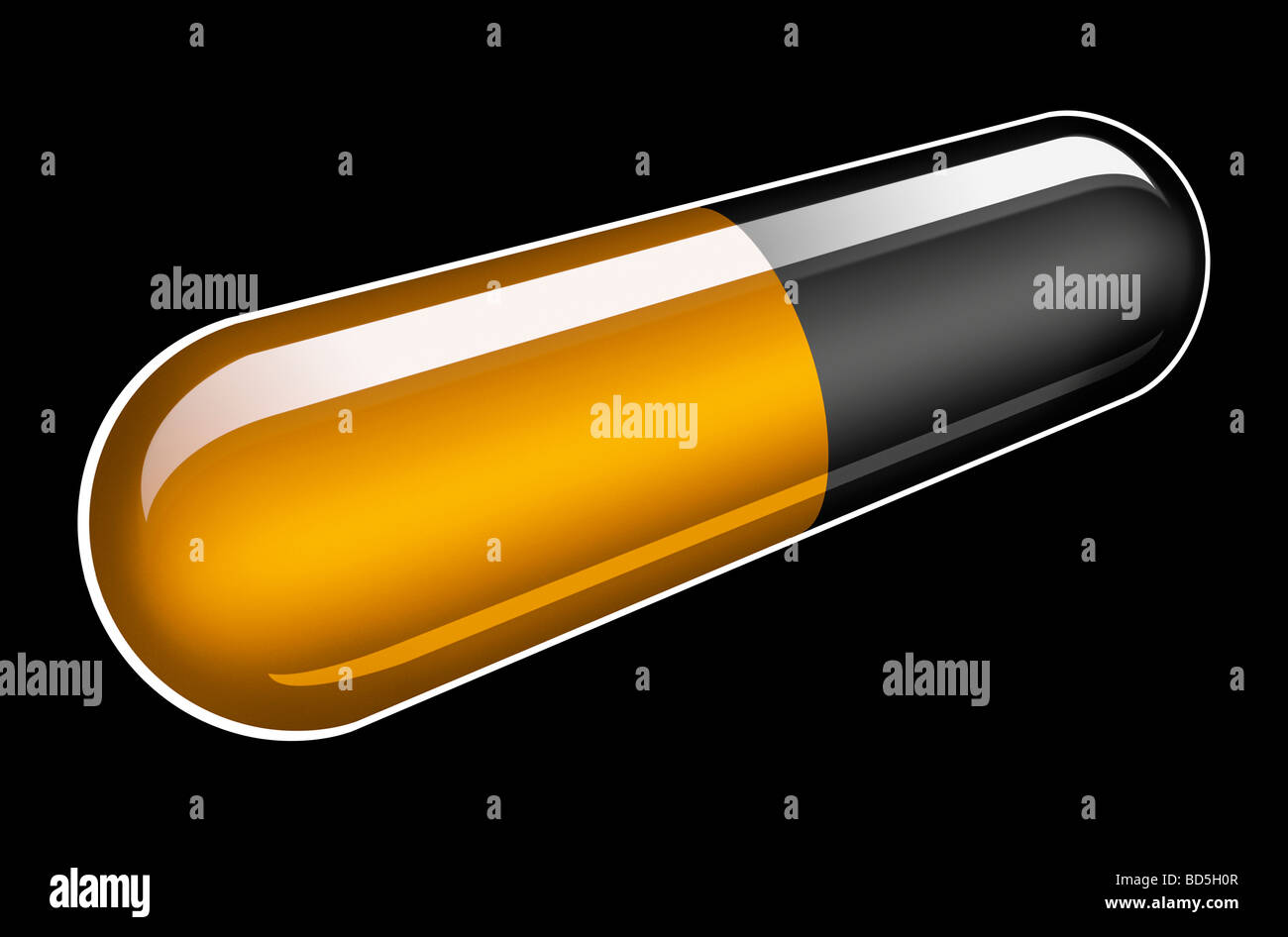 Illustrazione di un generico giallo e capsula di nero su sfondo nero Foto Stock