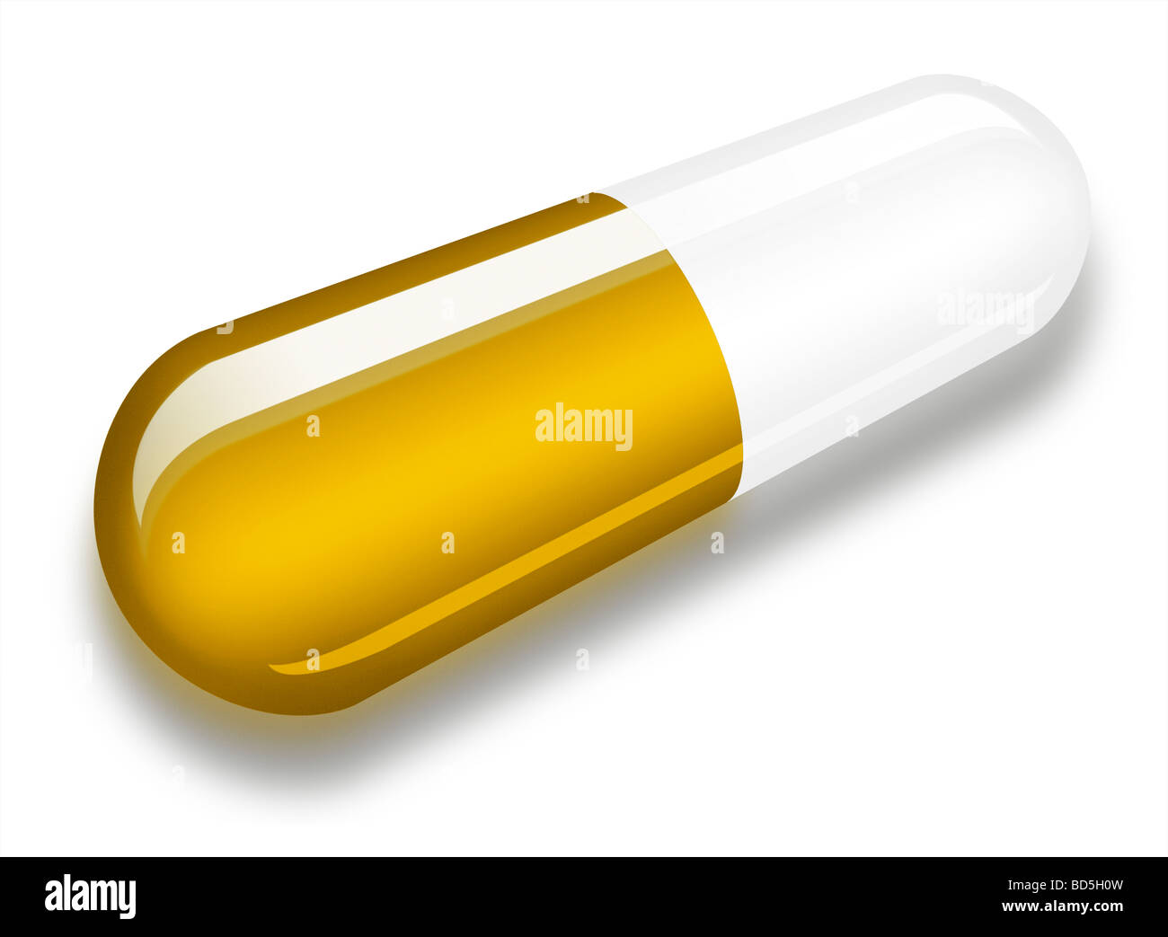 Illustrazione di un singolo Tamiflu capsule su uno sfondo bianco con un'ombra Foto Stock