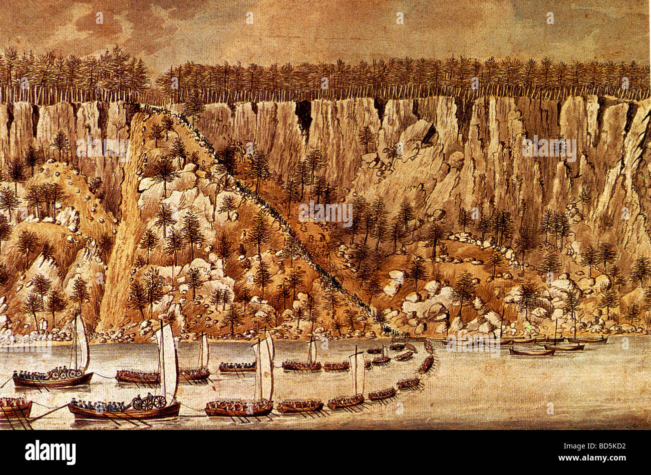 BRITISH attraversare il fiume Hudson il 20 novembre 1776 per attaccare Fort Lee Foto Stock