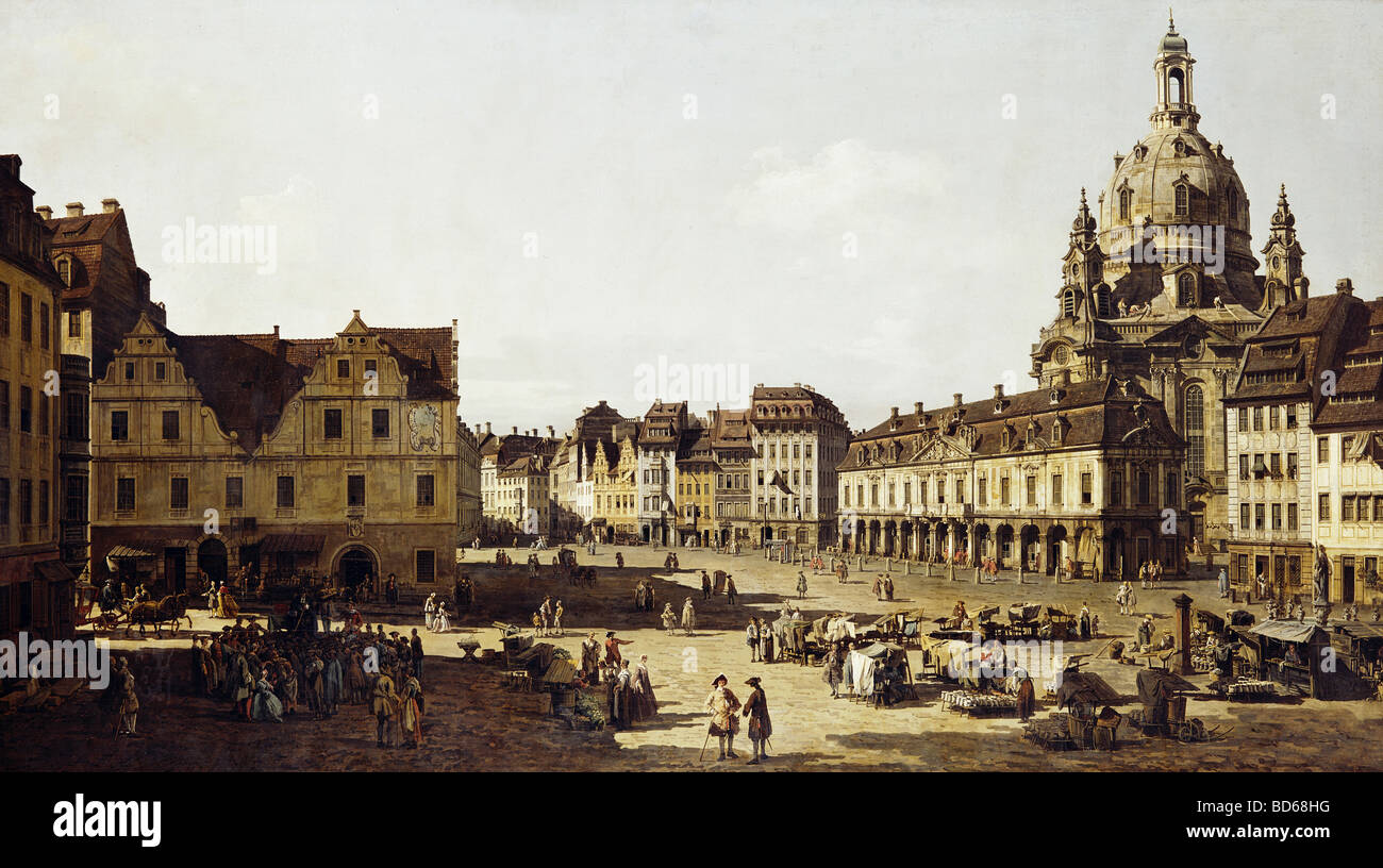 Belle arti, Bellotto, Bernardo, chiamato Canaletto (20.5.1722 - 17.11.1780), la pittura 'Der Neumarkt in Dresden von der Moritzstra Foto Stock
