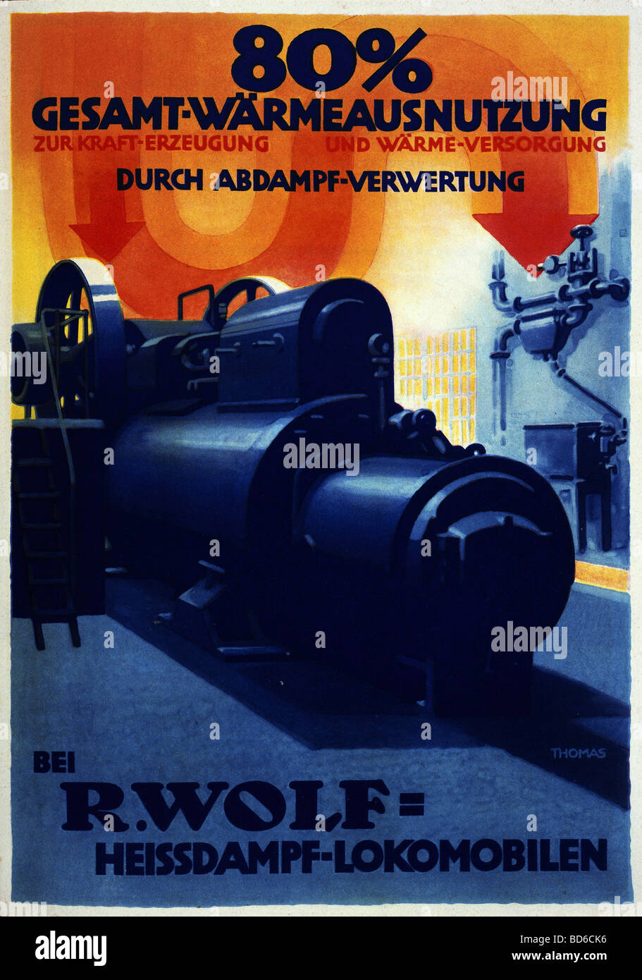 Wolf, Rudolf, 26.7.1831 - 20.11.1910, industriale tedesco, poster pubblicitario della sua società di locomotive a vapore, progetto: Bernhard Thomas, stampato da Meissner e Buch, Germania, circa 1900, Foto Stock