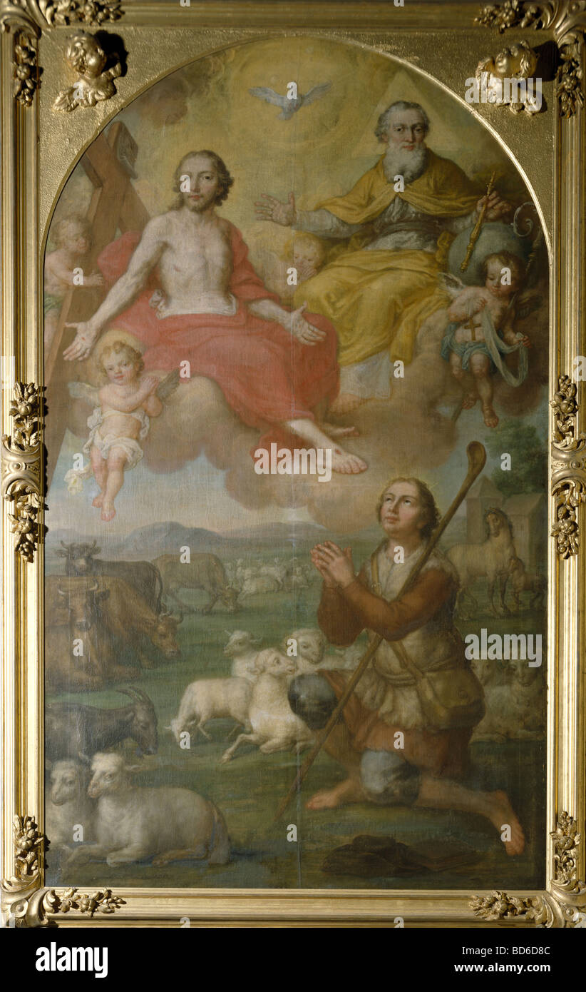 Belle arti, Brugger, Andreas (1737 - 1812), Saint Wendelin pregando la Santissima Trinità, pittura, 1800 / 1805, Sankt Wendel Foto Stock