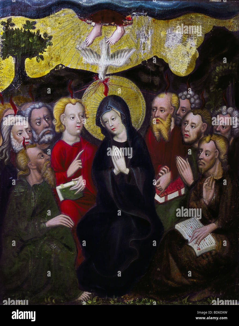Belle arti, Medioevo, Austria, la pittura "il miracolo di Pentecoste", artista sconosciuto, olio su legno, prima metà del XV secolo Foto Stock