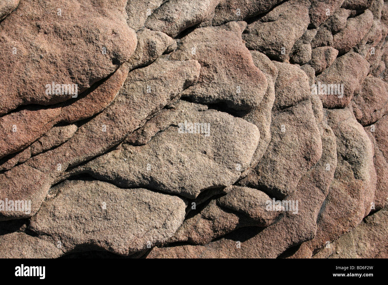 Strati di roccia in arenaria Bunter, Hilbre Island, Wirral, Merseyside, Regno Unito Foto Stock