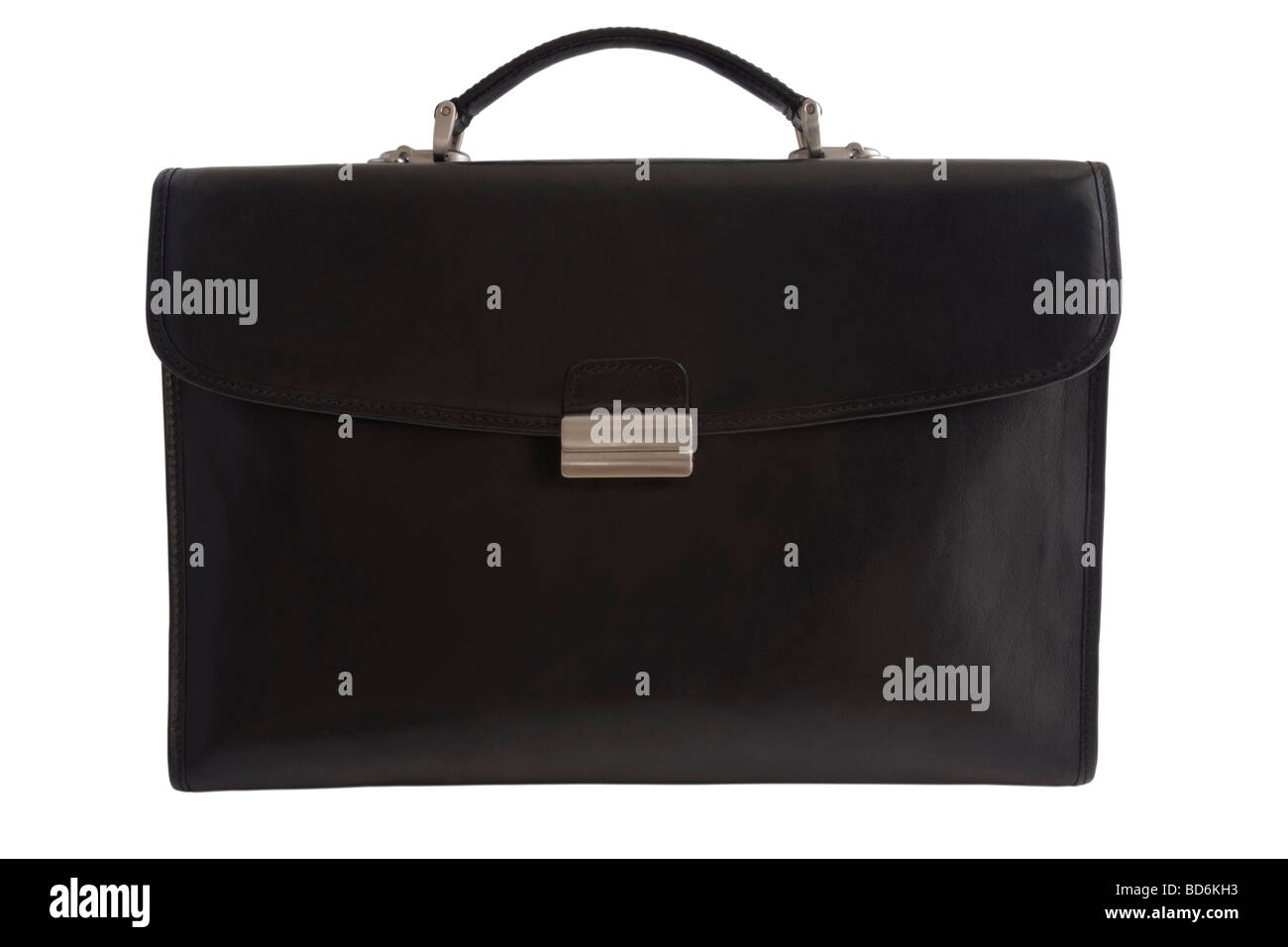 In pelle nera Borsa isolate su sfondo bianco. Vista frontale. Foto Stock