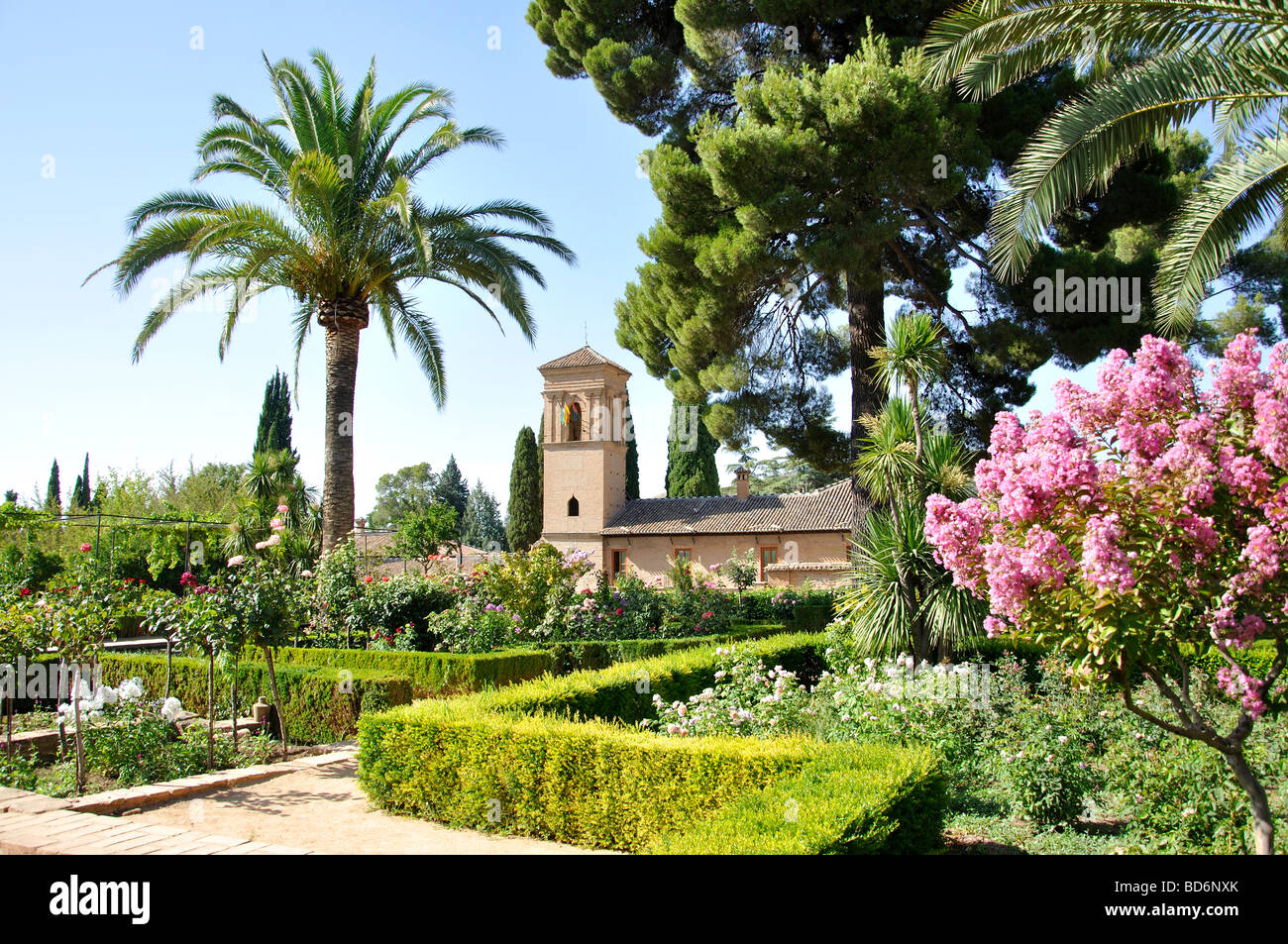 Palacio de Carlos V e giardini, la Alhambra di Granada, provincia di Granada, Andalusia, Spagna Foto Stock