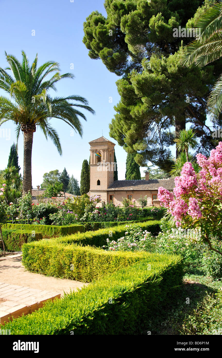Palacio de Carlos V e giardini, la Alhambra di Granada, provincia di Granada, Andalusia, Spagna Foto Stock