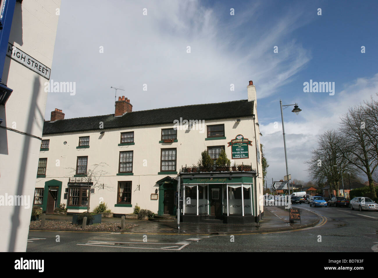 The George Hotel, Eccleshall, Staffordshire dove la Birreria Eccleshall originati producono Slaters Ales Foto Stock