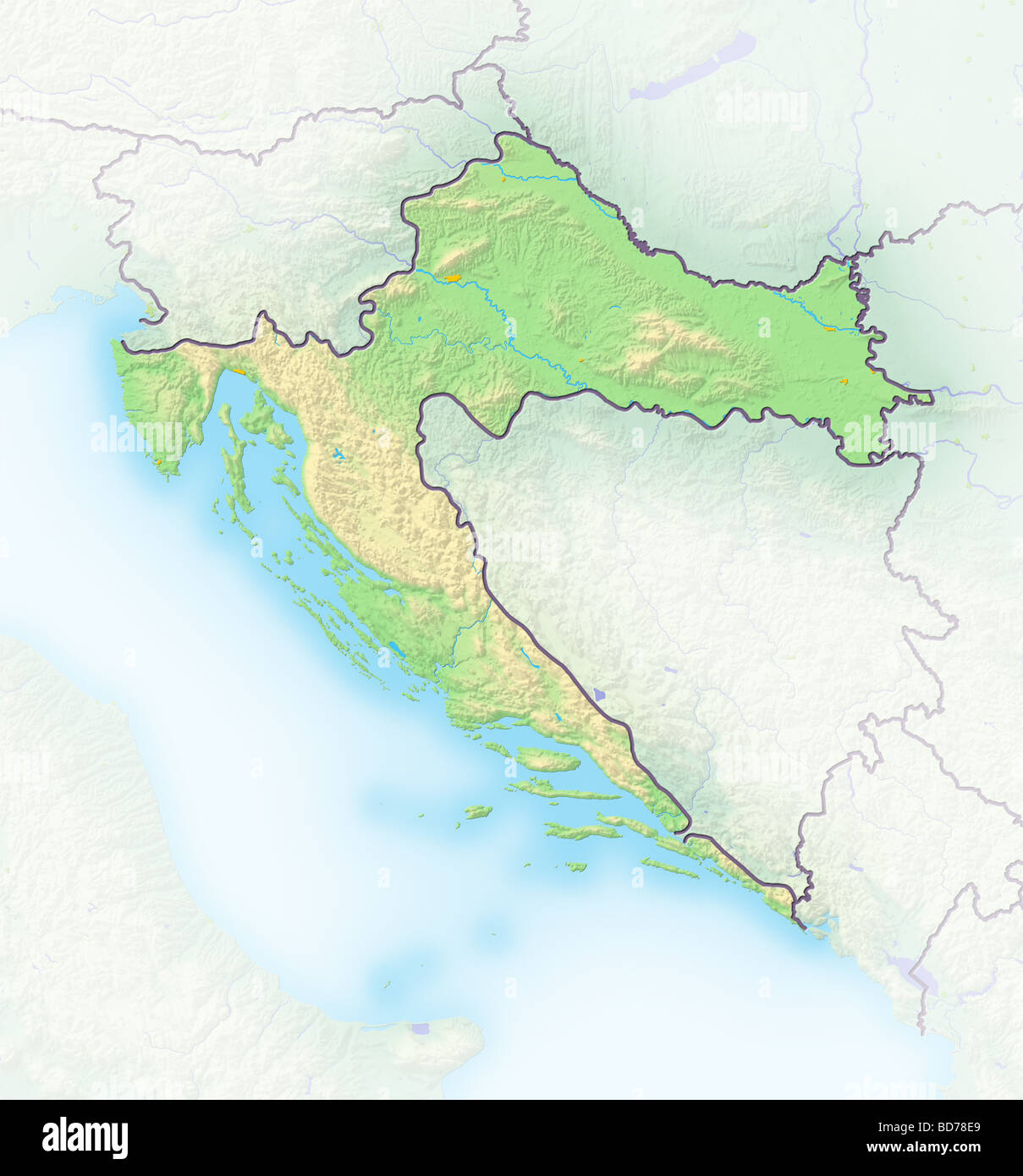 Croazia, Rilievo ombreggiato mappa. Foto Stock