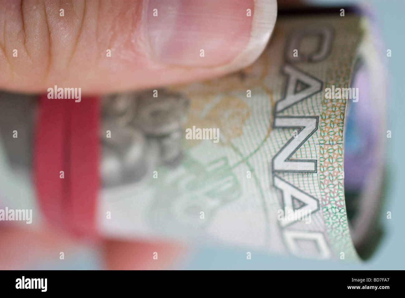 Dollaro Canadese dollar canadien loonie valuta del Canada una profondità di campo limitata a causa di messa a fuoco minima Foto Stock