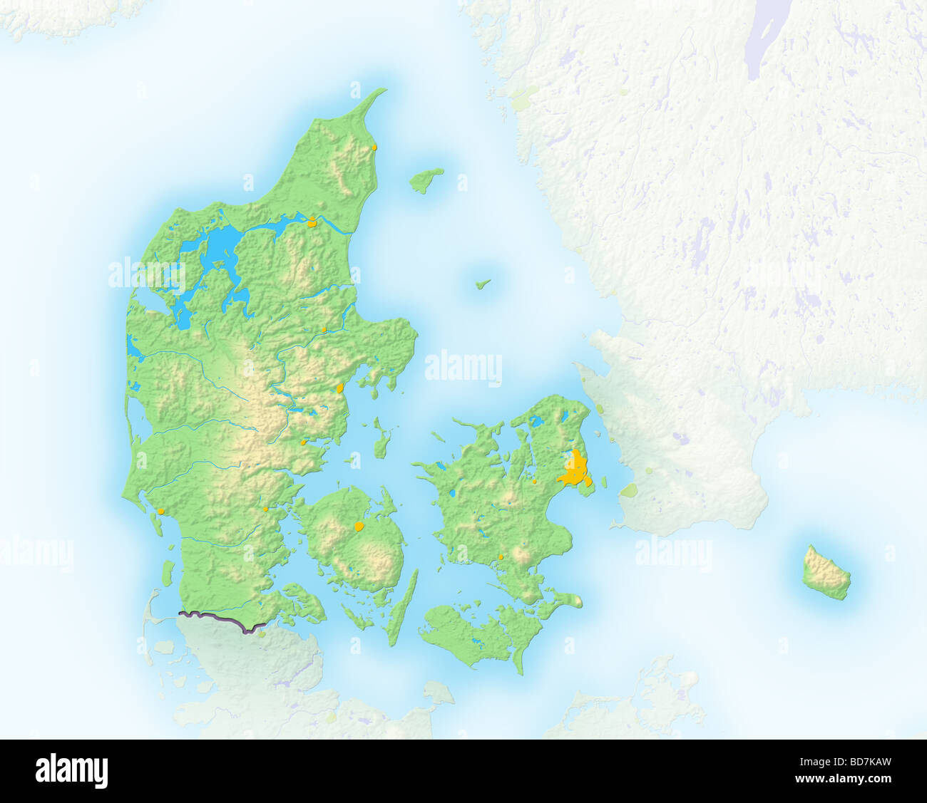 Danimarca, Rilievo ombreggiato mappa. Foto Stock