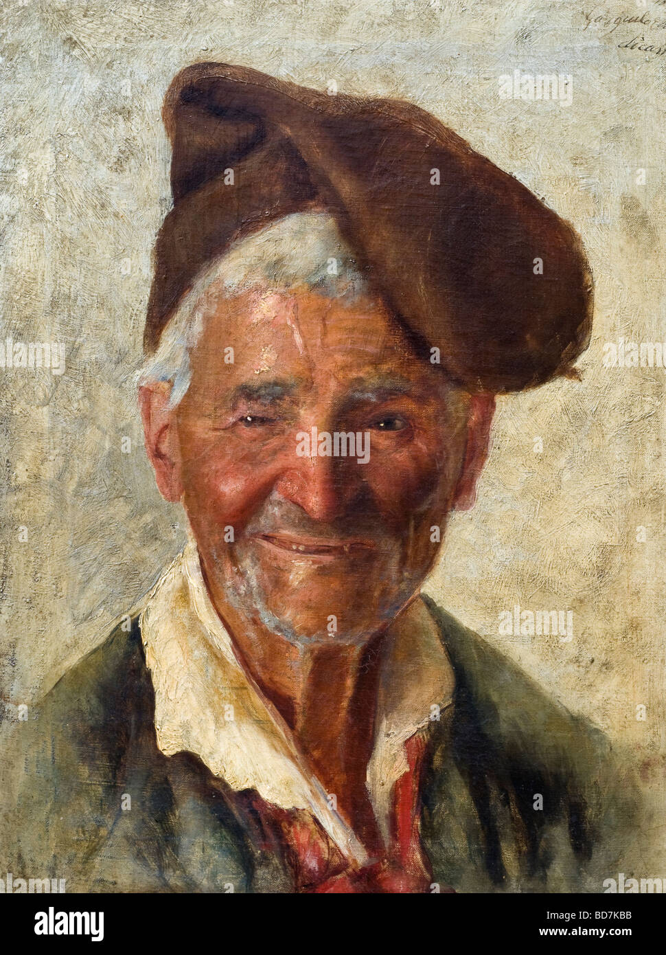 Dipinto ad olio italiano del 19th secolo di brillante allerta felice pescatore napoletano Italia Foto Stock