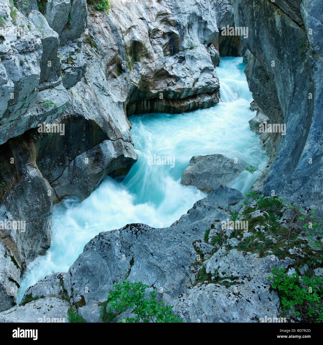 Il Veliki Korita e Soca River vicino a Soca, Soca Valley, Primorska, Slovenia. Foto Stock