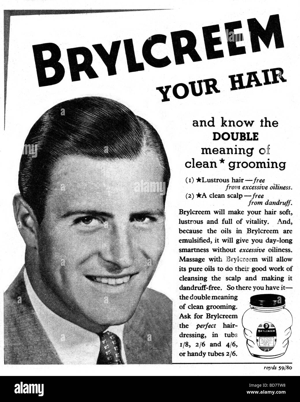 Vecchio spot per Brylcreem dal 1952 Foto Stock