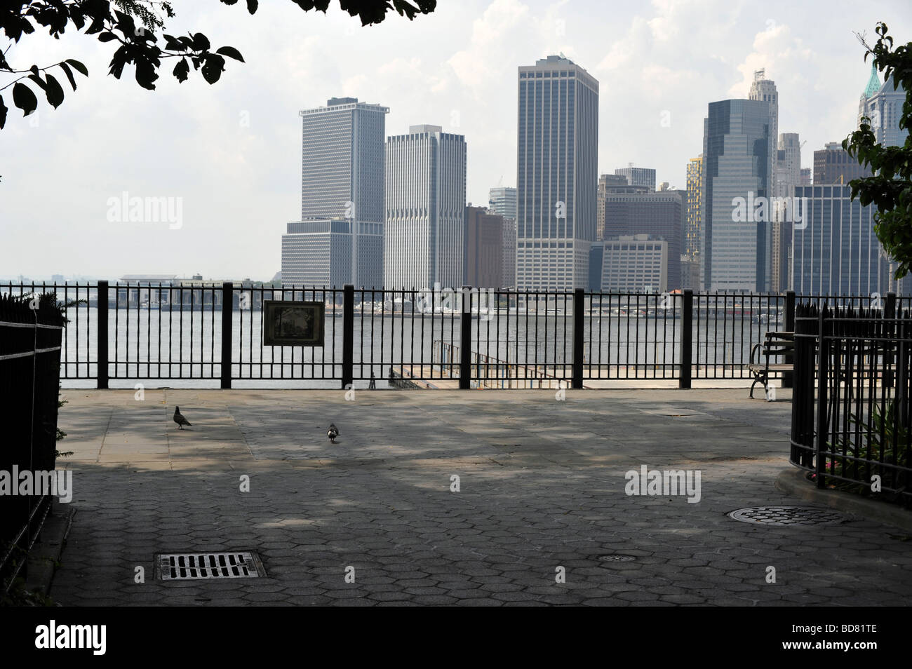 New York City Quartiere Finanziario del Centro Cittadino di Skyline come visto dalla Passeggiata di Brooklyn Heights Foto Stock