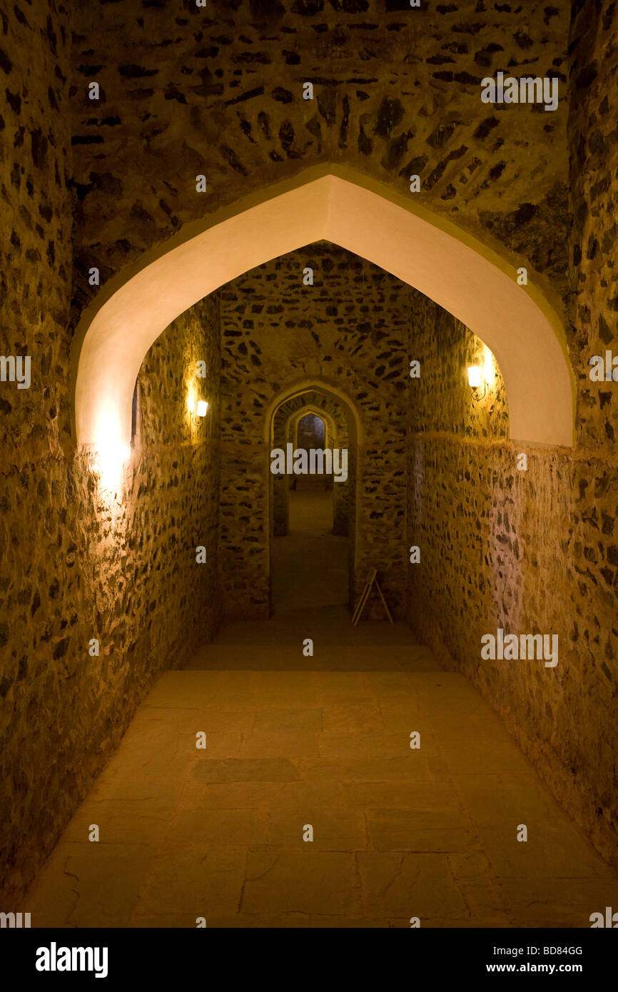 Il classico indiano archi nelle cantine dell'Ambra Palace Foto Stock