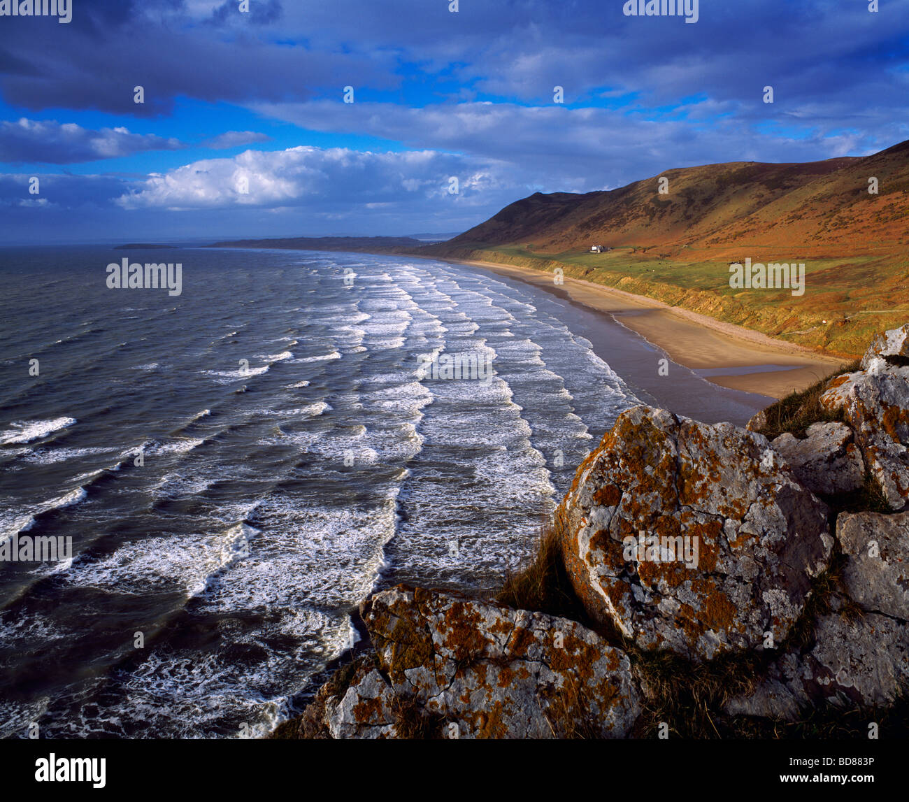 Rhossili Bay sul Gower, Rhossili, Swansea, Galles Foto Stock