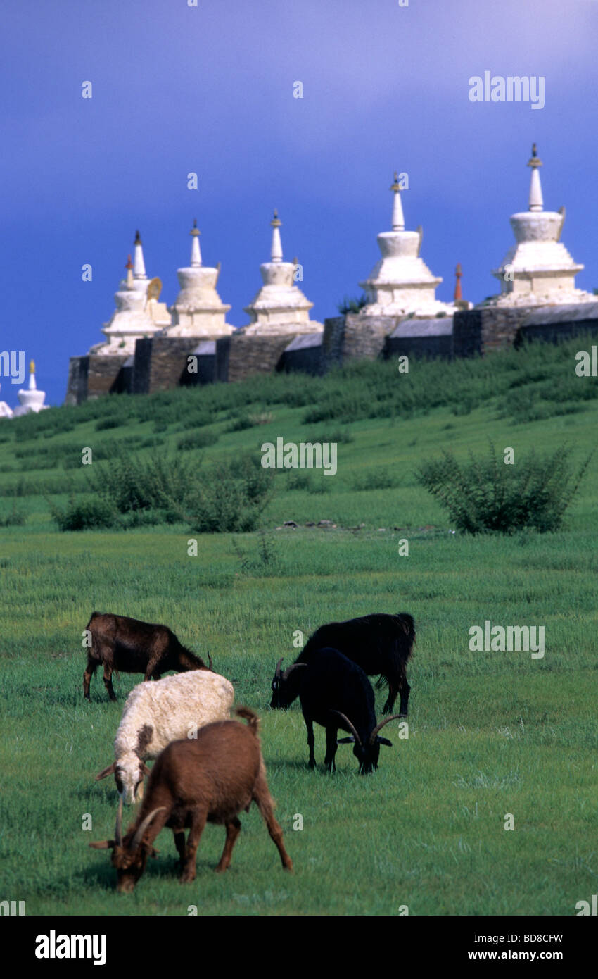 Le pareti di Erdene Zuu monastero con il suo 108 Stupas Karakorum, Mongolia Foto Stock